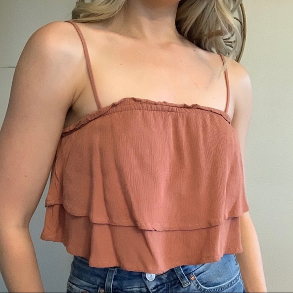 Ruffle Tier Solid Rust Crop Top - Picture 3 of 3